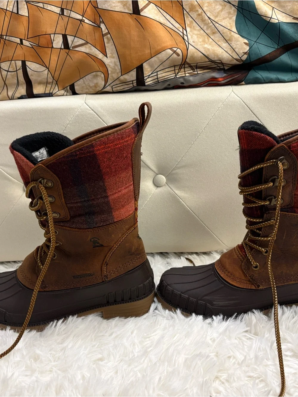 Kamik Women's Brown & Red Plaid Winter Rain Boots